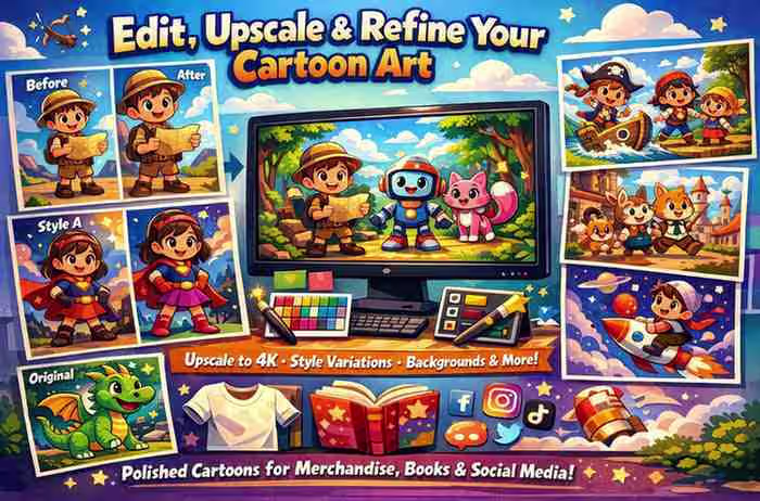 Cartoon-style AI artwork generated Edit, Upscale Refine Your Cartoon Art