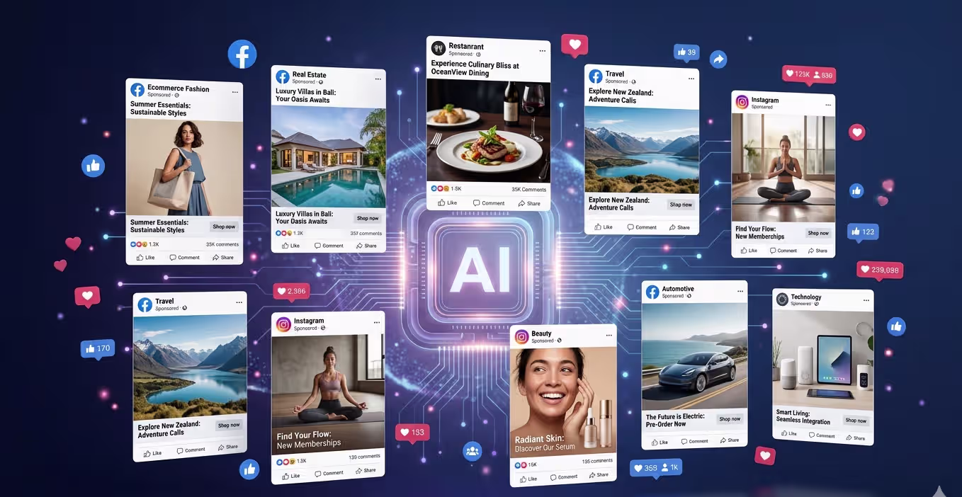 Step-by-step Artnovaai Facebook ad generator workflow: describe, choose style, generate 4K, download