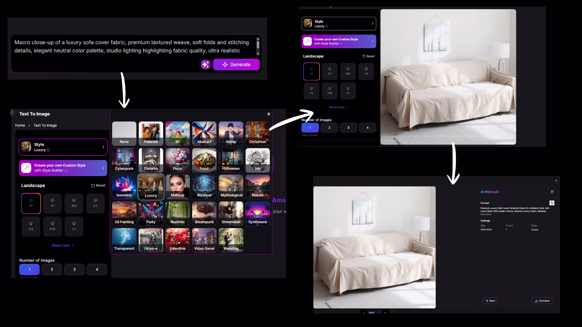 Artnovaai AI ad creative generator workflow — 4 steps from brief to live ad campaign