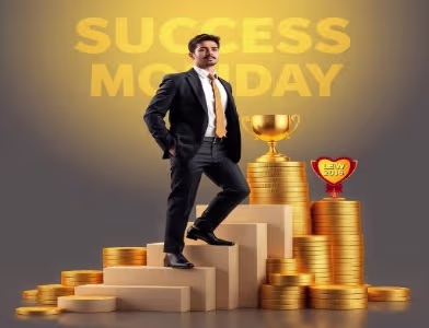 Monday quote design with sunrise and fresh start theme